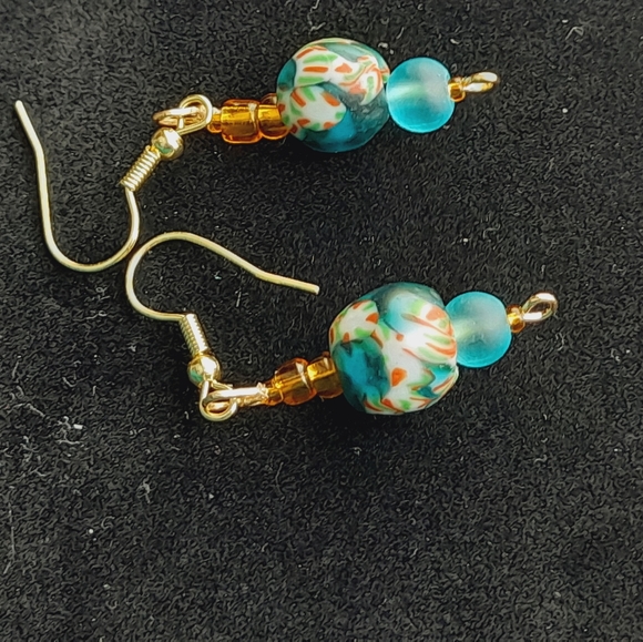 Sea Blue multicolored Recycled African Bead Earrings - Picture 3 of 3